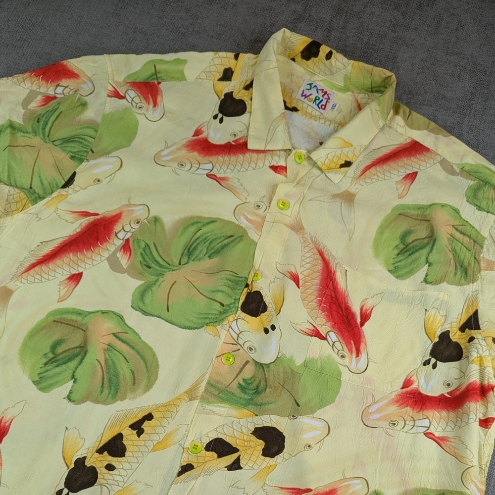 Jams World Shirt Mens XXL Yellow Koi Fish Hawaiian Camp Vintage Heritage AOP